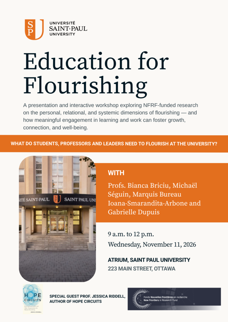 Education for Flourishing poster, 11 November 2026, 9 a.m. to 12 p.m., Atrium, Saint Paul University